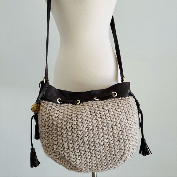 UGG Chunky Knit Leather Trimmed Bag Wool Blend - Picture 1 of 10